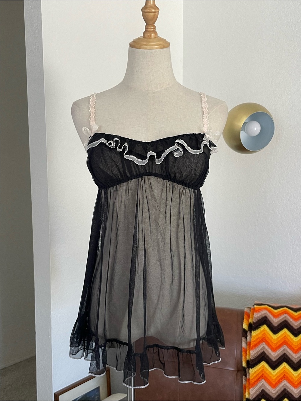 NWT Victoria's Secret Coquette Lace Bow Rhinestone Sheer Mini Babydoll Slip